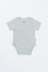 Flat Lay of Avauma Clare Mint Rose Short Sleeve Baby Bodysuit, Soft Cotton Onesie with Floral Print